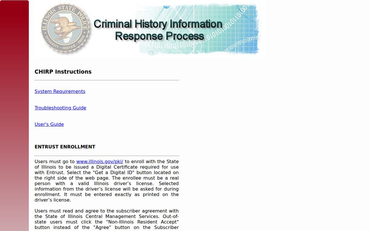 CHIRP login interface for Illinois public conviction inquiries