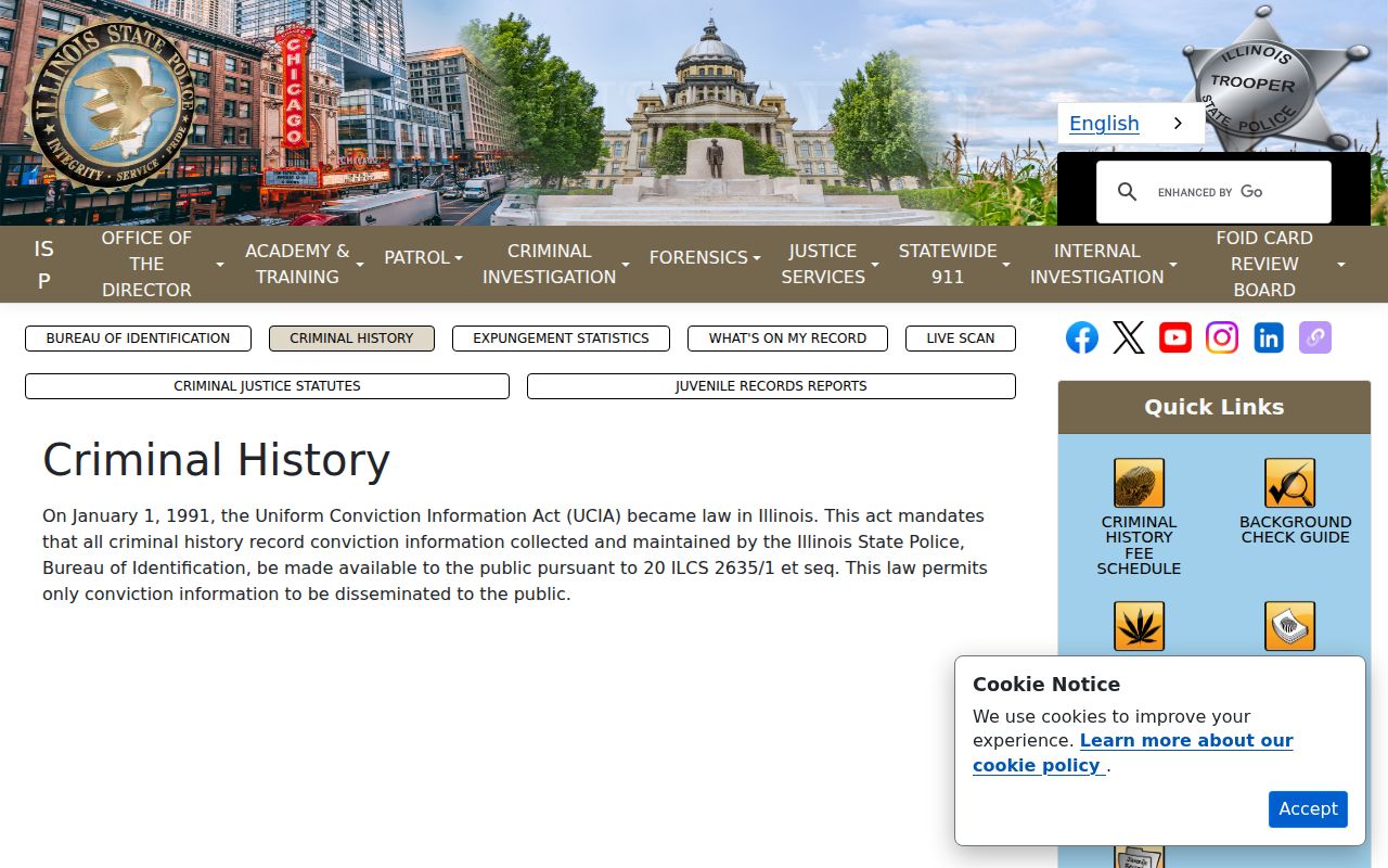 Illinois State Police criminal history information page used for Jersey County records