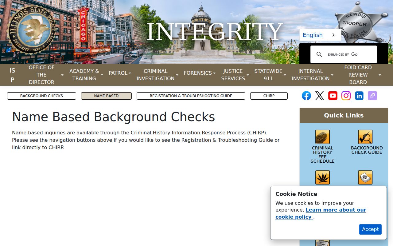 Illinois State Police name-based criminal history check page