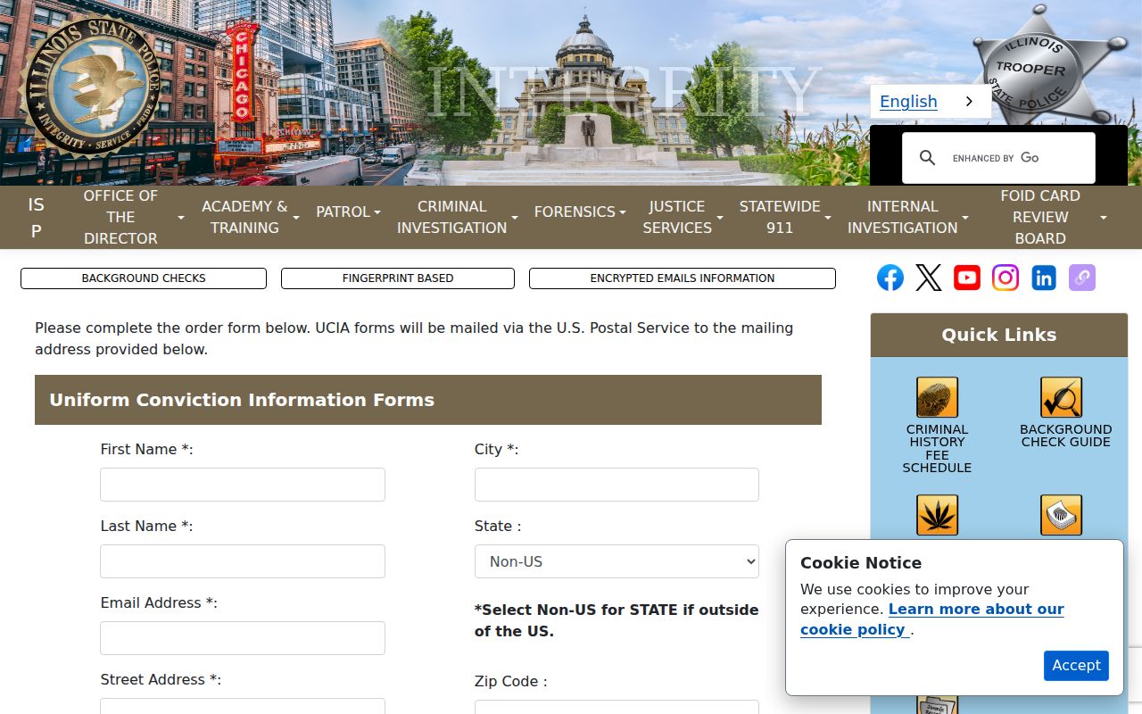 Illinois State Police UCIA paper request form order interface